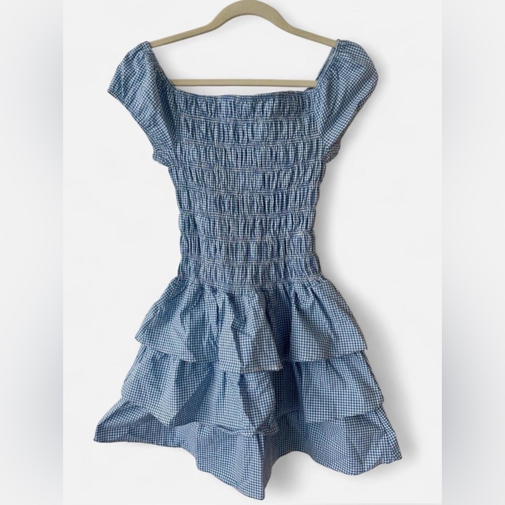 Blue Gingham Smocked Dress